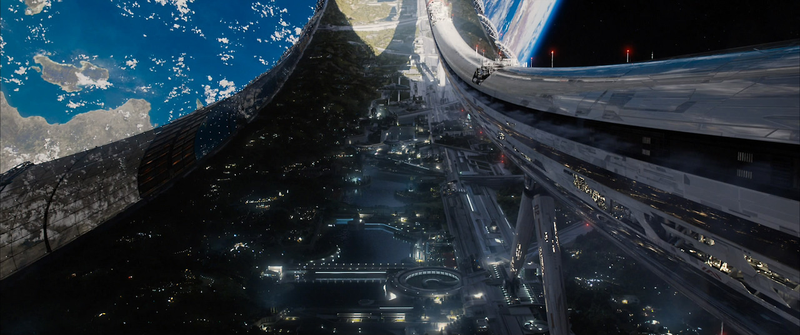 La colonia orbital que aparece en la película Elysium.